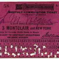 Ticket, transportation: Delaware. Lackawanna & Western R.R.; Monthly Commutation between 3 Montclair & N.Y. Sept.1917.