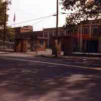 Color photo of an entrance gate to the Port Authority piers on River Street between 2nd & 3rd Sts., Hoboken, no date, ca. 1975.