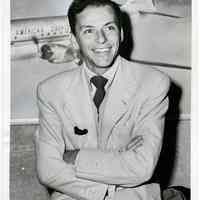 Sinatra photo: Frank Sinatra posed at airport after returning from London; New York, May 21, 1950.