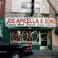 Color photo of a sign for Joseph Apicella & Sons, Seafood Market, 307 First St., Hoboken, Jan. 3 & 4, 2002.