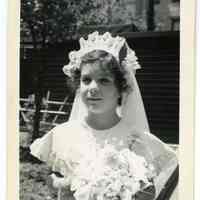 B+W photos, 3, of Mary Anne Amoroso, First Communion, Hoboken, 1953.