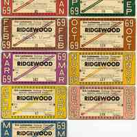 Tickets, transportation, 9: Erie Lackawanna Railway Co., Monthly Commutation Ticket, between Hoboken & Ridgewood, Jan. to May; Sept, to Dec. 1969.