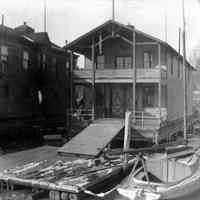 B+W photo of the Rosedale Boat Club at the foot of 10th St. & the Hudson River, ca. 1890.