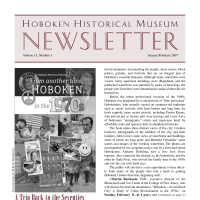 Hoboken Historical Museum Newsletter [Second Series], Volume 13, Number 1, Jan.-Feb. 2007.