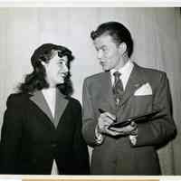 Sinatra photo: Frank Sinatra meeting with ailing fan Harriet Gainsboro at Ritz Theater, N.Y., Oct. 29, 1944.