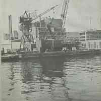          back cover; view of Bethlehem Steel pier 1 with crane; Maxwell House
   