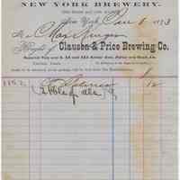 Monthly statement: N.Y. Brewery (Clausen & Price Brewing Co.), 59th St. &11th Ave., N.Y., to Max Kruger, 80 Hudson St., Hoboken, Jan. 1, 1893.