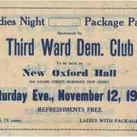 Ladies Night Package Party Sponsored by Third Ward Democratic Club, Hoboken, Nov. 1938.