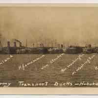 Postcard: U.S. Army Transport Docks - Hoboken, N.J. No date, circa April 1918 to Nov. 1919; unposted.