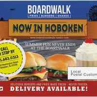 Promotional mailing card: Boardwalk. Fries. Burgers. Shakes. Now in Hoboken. (2014).