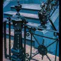          Color slide of detail view of stoop railings, balustrades and newels at 1201 Bloomfield on the NE corner with 12th picture number 1
   