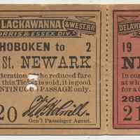 Ticket, roundtrip excursion: D.L.& W. R.R.; between New York & Broad St., Newark, Nov. 26, 1897.
