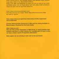 Newsletter: an untitled & undated information flyer issued by Jean-Paul Picard, Hoboken, probably Monday, Nov. 5, 2012.