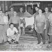 B+W photo of R. Neumann & Co. emerying and dry splitting department, Hoboken, December 12, 1950.