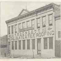 Printed B+W photograph of T.W. Dorsett, metalwork & roofing, 1113-1115 Clinton Street, Hoboken, no date, ca. 1906-1908.