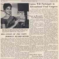          pg [1]: Miss Ceylon 1962 at Hoboken holding Lipton Tea packages
   