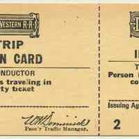 Trip Identification card, Going / Return. (For party ticket travel.) D.L. & W. R.R., n.d., ca. 1940-1960.