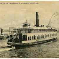 Postcard: Ferryboat "Elmira" of the Lackawanna Railroad passing out of slip. Postmarked Jersey City, July 15, 1908.