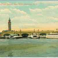 Digital image of postcard of the Lackawanna Ferry and Station from River, Hoboken, no date, ca. 1910.. Courtesy of Leon Yost.