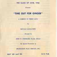 Program: play "Time Out for Ginger" presented by Class of June, 1956, Demarest High School, Hoboken, May 4, 5, [1956.]