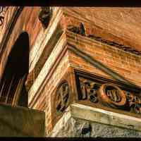          Color slide of close-up view of cornerstone of the First Baptist Church at 901 Bloomfield on the corner of Bloomfield and 9th reading 