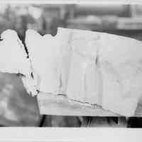 B+W photo of a broken casting on a work table, United Dry Dock, Hoboken, no date, ca. 1937.