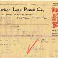 Invoice: American Lead Pencil Co., 43 West Fourth St., N.Y.; Pencil & Lead Works, Hoboken, N.J.. Oct. 19, 1909.