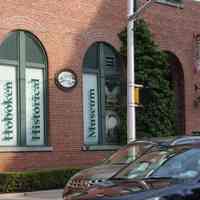          103 closer view of Hoboken Historical Museum west windows, walkway & banner
   