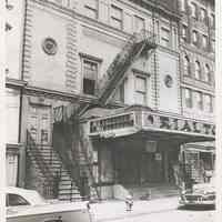 Digital image of b+w photo of the exterior of the Rialto Theater, 118 Hudson Street, Hoboken, no date, circa 1955-1960. , typed signed documen