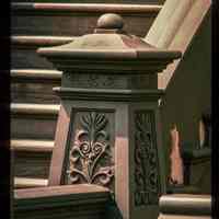          Color slide of detail view of stoop balustrade and newel at one of the buildings between 632 and 638 Hudson on the SW corner with 7th picture number 1
   