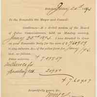 Requistion from Board of Police Commissioners to Mayor & City Council for police salaries & expenses for Jan., 1894.