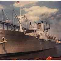 Color photo of Groote Beer, Holland America Line, at a Hoboken pier, June 29, 1958.