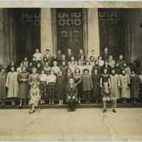 Sepia tone photo of some senior class members, A.J. Demarest High School, Hoboken, N.J. ca. late winter or early spring of 1955.