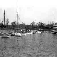 B+W photo negative of riverfront near N.J. Yacht Club (former N.Y. Yacht Club clubhouse), Hoboken, n.d., ca. 1894-1897.