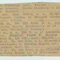 Newspaper clipping, undated, with inked lines bracketing a real estate listing with the names of Frank P. Mankey (Markey) and Mary H., his wife.
