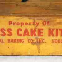 Wood delivery case: Property of Hostess Cake Kitchen, Continental Baking Co., Inc. Hoboken, N.J. N.d., possibly made June 1954.