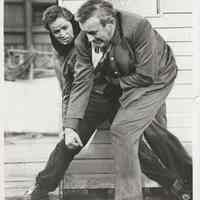 B+W publicity photo of Lee J. Cobb as Johnny Friendly and Marlon Brando as Terry Malloy in film "On the Waterfront," Hoboken, no date, ca. 1953-1954.