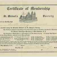 Certificate of Membership in the St. Michaels Society, West Hoboken, N.J., for Annette Henry, deceased, Jan. 14, 1914.