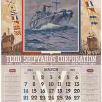 Calendar, wall, 4 leaves: Todd Shipyards Corporation, 1943.