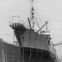 B+W photo of a starboard stern view of C.S. Cyrus Field in dry dock, Hoboken, Aug.1939.