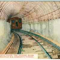          Digital image of postcard titled: Rounding a curve under the Hudson River., Hudson & Manhattan R.R. Company's Tunnel. No date, ca. 1908. picture number 1
   