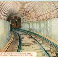 Digital image of postcard titled: Rounding a curve under the Hudson River., Hudson & Manhattan R.R. Company