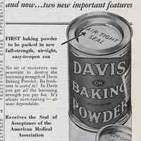 Ad, Davis Baking Powder: For 53 Years Always Dependable. By R.B. Davis Co., Hoboken; in Hygeia, Nov. 1932.