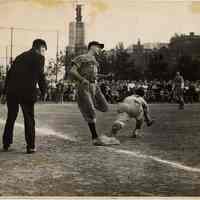 B+W photo of player in Hoboken uniform at baseball game in Weehawken, N.J., no date, circa 1950-1955.