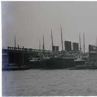          B+W glass plate photographic negative: German Steamers at Hoboken from Ferry Boat (North German Lloyd Steamship Co. piers), Hoboken, Apr. 9, 1915. picture number 5
   