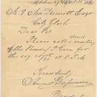 Note from August Grassmann, President, to City Clerk requesting he call a meeting of the Board of Police Commissioners, April 25, 1890.