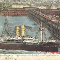 Postcard: Ship in Harbor, Hoboken, NJ