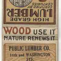 Matchbook from Public Lumber Co., 14th and Washington Sts., Hoboken, N.J., no date, ca.1950.