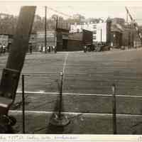 B+W photo looking north from southeast corner of Willow Ave. & 17th St.; streetcar tracks & freight rail crossing, Hoboken, n.d., (1927).