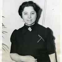 B+W photo of of Dutch sculptor Lea Halpern arriving in Hoboken on S.S. Rotterdam of Holland America line, Dec. 2, 1939.